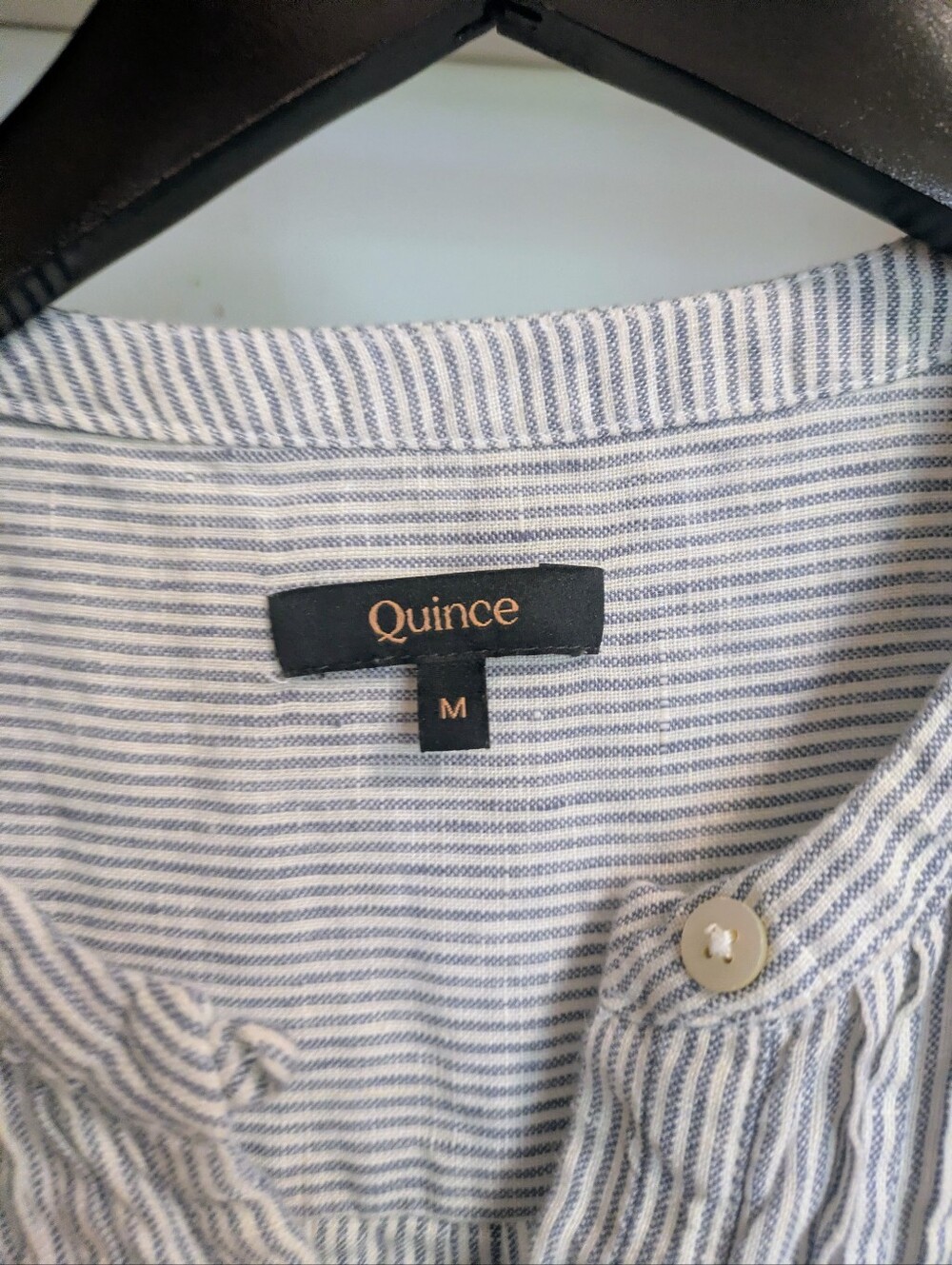 Quince 100% European linen sleeveless swing dress in blue pinstripe Size Medium - Picture 3 of 8